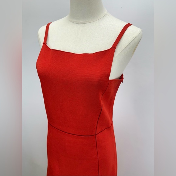 ADEAM Striking Red square neck split hem Midi Dress size 8 - Picture 2 of 15